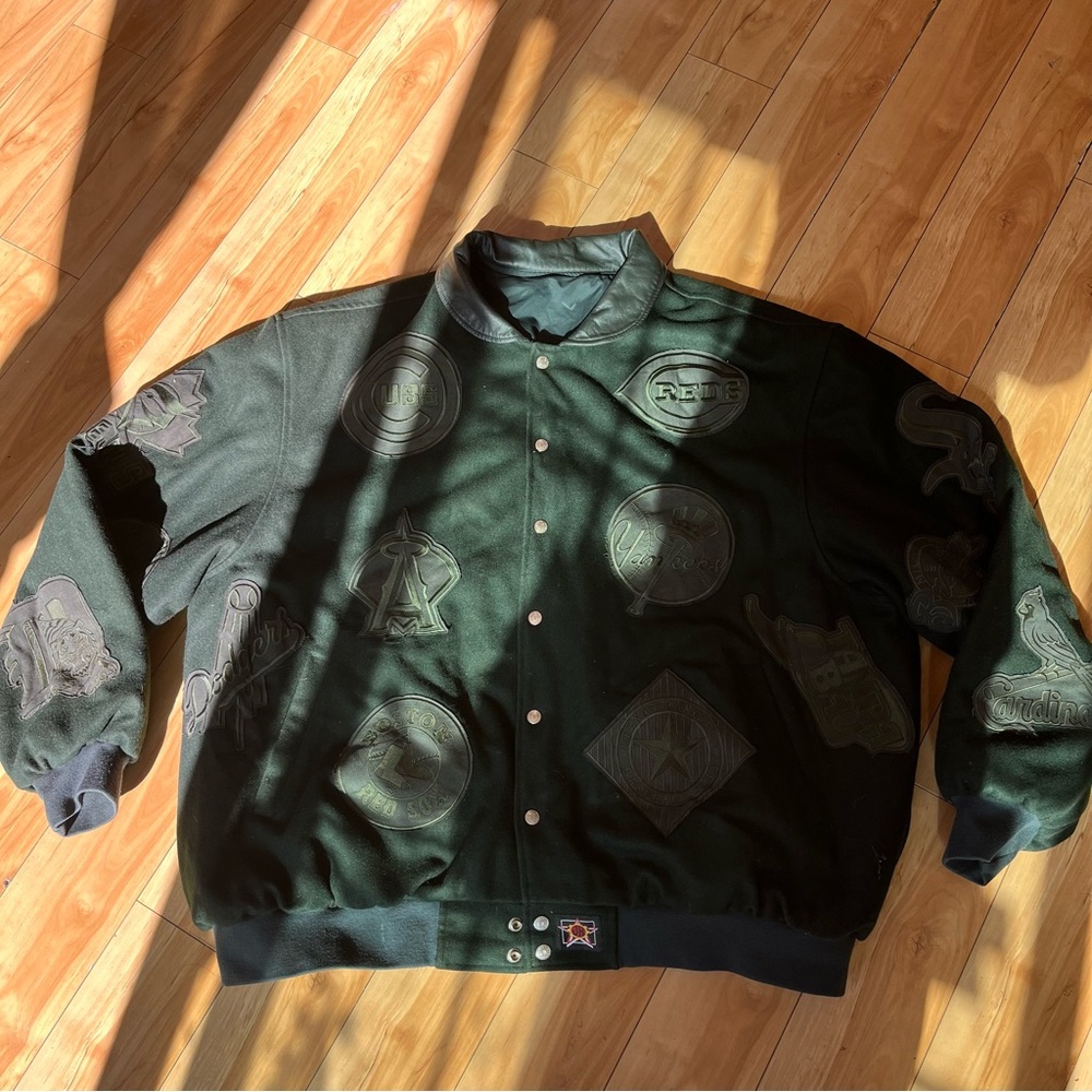 JH DESIGNS  MLB MULTI TEAM green reversible wool blend JACKET Sz. 6XL